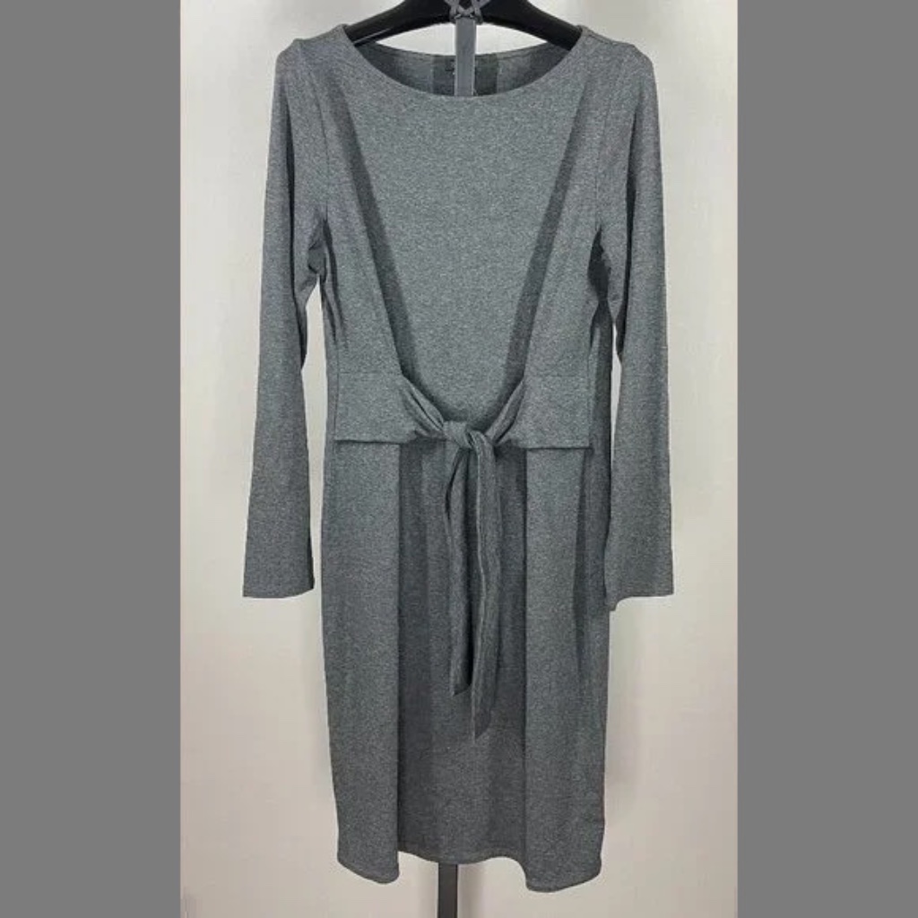 New J Jill Dress Womens Small Gray Tie Sheath Casual Preppy Classic